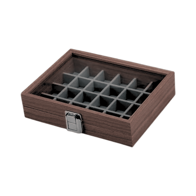 Wooden Box and Box for Rings Jewelry Accessories - Glass Cover and Divider -24 Box -(21 * 16cm)-Brown
