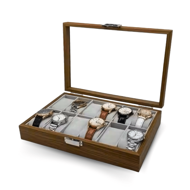 Wooden Watch Box With Glass Cover -Watch Display Case Holder Storage Organizer Jewelry Display 12 Slots