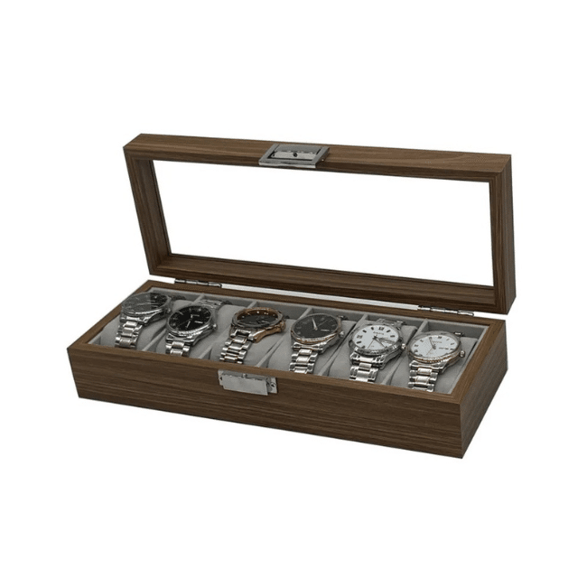 Watches Organizer Box With 6 Sections Glass Cover (31*12*7.5cm)